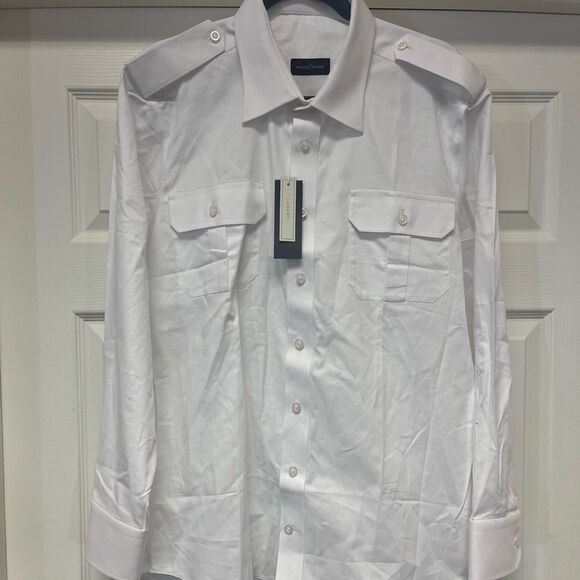 Tailor Store White Cotton Luxury Pilot Button Down Shirt sz approx XL - Picture 1 of 6
